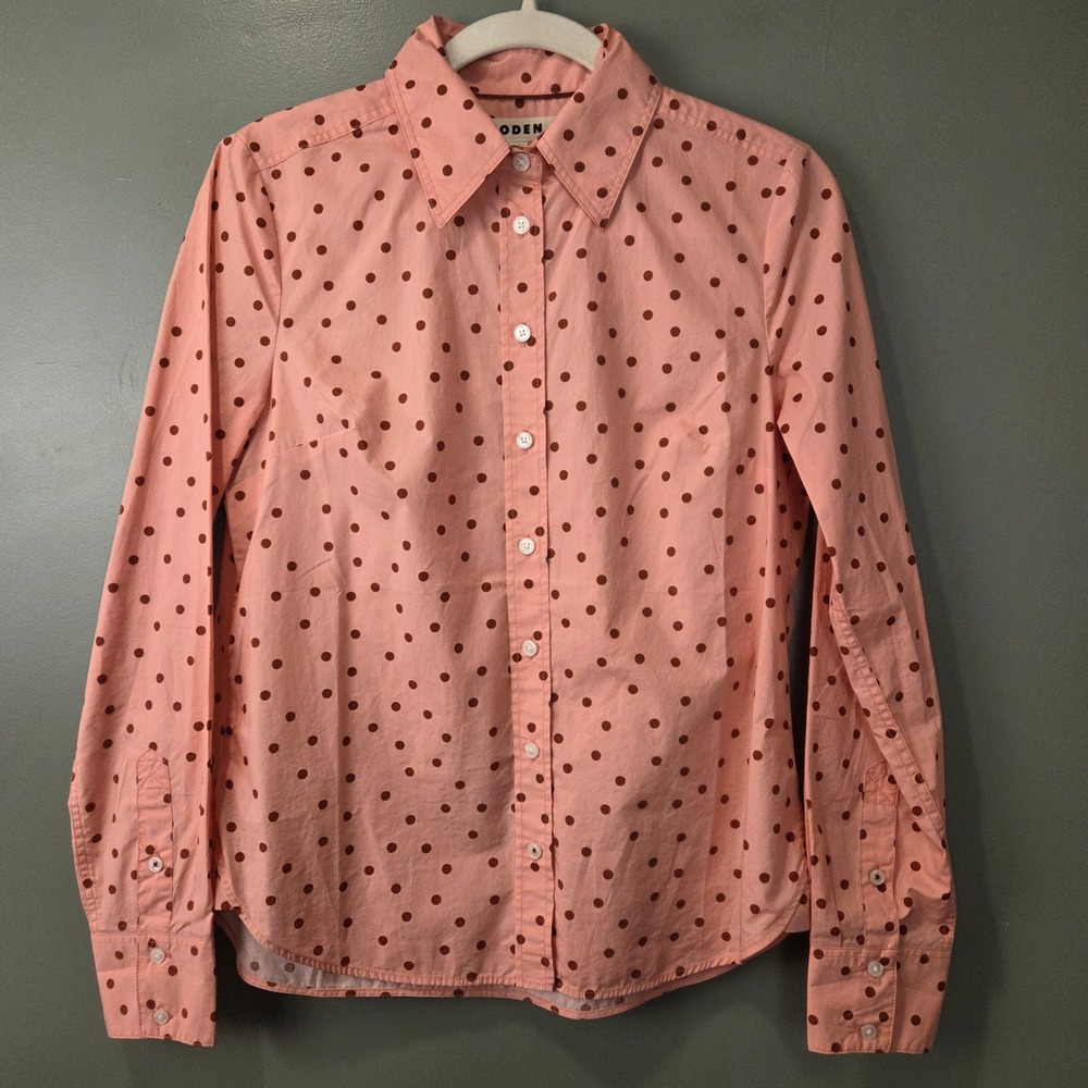 Boden Women's 100% Cotton Polka Dot Button Up Shirt Pink Burgundy Size 4